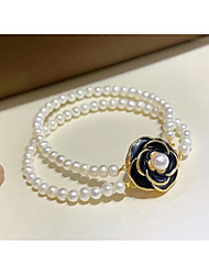 cheap -Women&#039;s White Pearl Wrap Bracelet Braided Flower Fashion Classic Korean French Sweet 14K Gold Plated Bracelet Jewelry Black And White For Gift Daily Engagement Work Promise