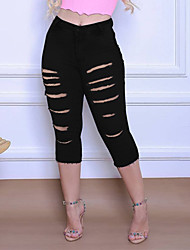 cheap -Women&#039;s Fashion Jeans Distressed Jeans Cut Out Calf-Length Pants Casual Weekend Micro-elastic Plain Comfort Mid Waist Black S M L XL XXL