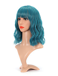 cheap -Natural Wavy Wig With Air Bangs Short Bob Dark Blue Wigs Women&#039;s Shoulder Length Wigs Curly Wavy Synthetic Cosplay Wig Pastel Bob Wig for Girl Colorful Wigs(12Dark Blue)