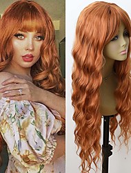 cheap -Red Orange Hair Synthetic Full Wigs Loose Wave Wig Air Bangs Heat Resistant Long Wavy Synthetic None Lace Wigs For Fashion Women