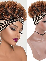 cheap -Headband wig afro high puff hair bun ponytail with soft calico pattern headband head-wrap wigs for black women, afro kinky curly wig with headband attached ponytail wigs for black women(1b/30)