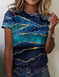 cheap -Women&#039;s Abstract Painting T shirt Graphic Geometric Print Round Neck Basic Tops Blue / 3D Print