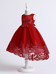 cheap -Kids Little Girls&#039; Dress Plain Tulle Dress Special Occasion Birthday Beaded Lace Trims Red Knee-length Sleeveless Princess Beautiful Dresses Spring Summer Slim 3-10 Years