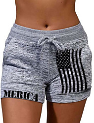 cheap -Women&#039;s Casual / Sporty Athleisure Shorts Side Pockets Elastic Drawstring Design Print Short Pants Casual Independence Day Micro-elastic Star National Flag Cotton Blend Comfort Mid Waist Black S M L