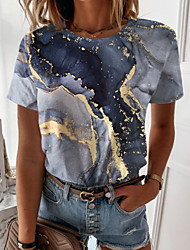 cheap -Women&#039;s Abstract Painting T shirt Graphic Geometric Print Round Neck Basic Tops Green Purple Navy Blue / 3D Print