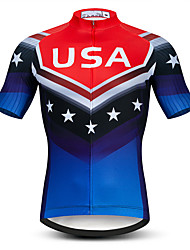 cheap -21Grams® Men&#039;s Short Sleeve Cycling Jersey American / USA Stars Bike Top Mountain Bike MTB Road Bike Cycling Blue Spandex Polyester Breathable Quick Dry Moisture Wicking Sports Clothing Apparel