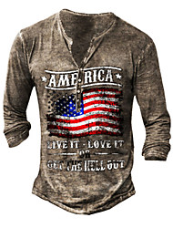 cheap -Men&#039;s Henley Shirt Tee T shirt Tee 3D Print Graphic American Flag Plus Size Henley Street Casual Button-Down Print Long Sleeve Tops Basic Casual Classic Big and Tall Khaki