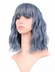 cheap -Wavy Wig Short Bob Wigs With Air Bangs Shoulder Length Women&#039;s Short Wig Curly Wavy Synthetic Cosplay Wig Pastel Bob Wig for Girl Colorful Costume Wigs(12 Mix Blue)