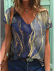 cheap -Women&#039;s Abstract Geometric T shirt Graphic Geometric V Neck Basic Tops Blue / 3D Print