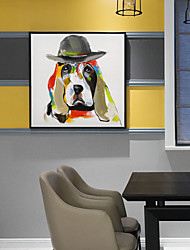cheap -Oil Painting Handmade Hand Painted Wall Art Abstract Animal Dog Wear Hat Canvas Painting Home Decoration Decor Stretched Frame Ready to Hang
