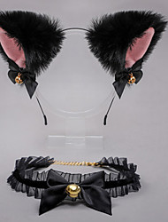 cheap -Cat Ears Headband Necklace with Bell Lovely Furry Kitten Headwear Lace Collar Set Headband Accessory for Festival Cosplay Detachable Cat Ear Lolita Hair Accessory