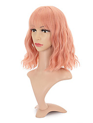cheap -Natural Wavy Wig With Air Bangs Short Bob Light Orange Wigs Women&#039;s Shoulder Length Wigs Curly Wavy Synthetic Cosplay Wig Pastel Bob Wig for Girl Colorful Wigs(12Light Orange)
