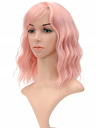 cheap -Natural Wavy Pastel Pink Wig Colorful Wigs With Air Bangs Short Bob Wigs Women&#039;s Shoulder Length Wigs Curly Wavy Synthetic Cosplay Wig Bob Wig for Girls(12 Lovely Pink)