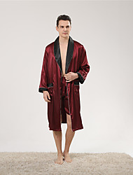 cheap -Men&#039;s Robes Gown Bottom 1 set Pure Color Satin Simple Ultra Slim Home Daily Bed Polyester Breathable Lightweight V Wire # Lace up Basic Fall Spring Red black / Romantic / Summer