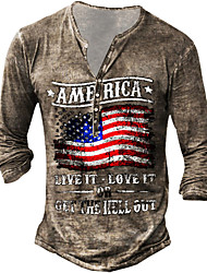 cheap -Men&#039;s Henley Shirt Tee T shirt Tee Graphic American Flag Plus Size Henley Street Casual Button-Down Print Long Sleeve Tops Basic Casual Classic Big and Tall Black Light gray Dark Gray