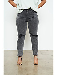 cheap -Women&#039;s Fashion Jeans Distressed Jeans Cut Out Ripped Ankle-Length Pants Casual Weekend Micro-elastic Plain Denim Comfort Mid Waist Black S M L XL XXL