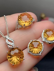 cheap -Women&#039;s Crystal Bridal Jewelry Sets Classic Fireworks Fashion Sweet S925 Sterling Silver Earrings Jewelry Yellow For Wedding Gift 1 set
