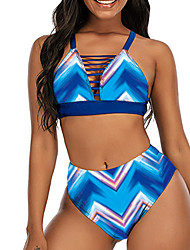 cheap -Women&#039;s Swimwear Bikini 2 Piece Plus Size Swimsuit Open Back Printing for Big Busts Gradient Color Blue Purple Rainbow V Wire Bathing Suits Sexy Vacation Sexy / Modern / New / Padded Bras