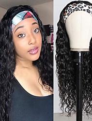 cheap -Human Hair Wig Long Water Wave With Headband Natural Black Fashionable Design Classic Women Machine Made Brazilian Hair Women&#039;s Natural Black #1B 28 inch Party / Evening Daily Daily Wear
