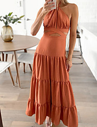 cheap -Women&#039;s A Line Dress Maxi long Dress Orange Sleeveless Solid Color Backless Spring Summer Strapless Vacation Modern 2022 S M L XL