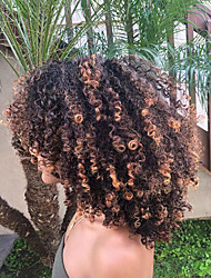 cheap -Short Curly Afro Wig for Black Women Ombre Brown Kinkys Curly Wigs with Bangs Fluffy Hair Heat Resistant Full Wigs