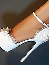 cheap -Women&#039;s Wedding Shoes Dress Shoes Sexy Shoes Bowknot Buckle Lace-up High Heel Peep Toe Elegant Sexy Sweet Party Wedding Satin Buckle Summer Solid Colored White