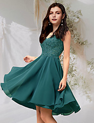 cheap -A-Line Flirty Elegant Homecoming Engagement Dress V Neck Backless Sleeveless Short / Mini Chiffon with Beading Lace Insert 2022