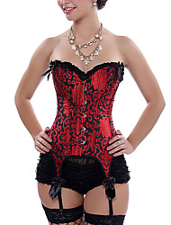 cheap -Corset Women&#039;s Corsets Comfortable Overbust Corset Backless Tummy Control Push Up Flower Hook &amp; Eye Lace Up Spandex Party &amp; Evening Club Spring Summer Red / Bow / Print