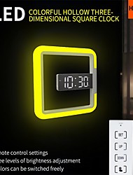 cheap -RGB LED Digital Square Wall Clock Thermometer Mirror Hollow Modern Design Colorful Clocks Alarm For Home Living Room Decorations
