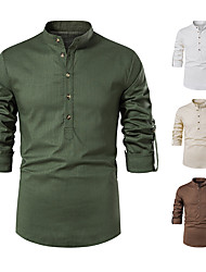 cheap -Men&#039;s Shirt non-printing Solid Colored Plus Size Stand Collar Daily Long Sleeve Tops Fashion White Army Green Khaki Work Dress Shirts Summer Shirts