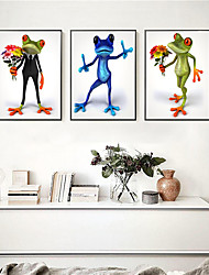 cheap -Wall Art Canvas Prints Painting Artwork Picture Blue Cool Flower Frog Home Decoration Decor Rolled Canvas No Frame Unframed Unstretched  3PCS