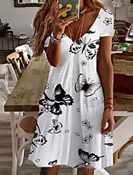 cheap -Women&#039;s A Line Dress Knee Length Dress Green White Black Pink Light Blue Long Sleeve Floral Butterfly Animal Print Spring Summer V Neck Stylish Casual 2022 S M L XL XXL 3XL 4XL 5XL