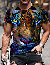 cheap -Men&#039;s T shirt 3D Print Tiger Animal Crew Neck Street Casual Print Short Sleeve Tops Sportswear Casual Fashion Comfortable Blue