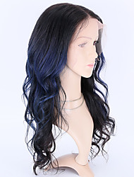 cheap -Remy Human Hair 360 Lace Wig Brazilian Hair Glueless Wig  Natural Wave Multi Blue Color Wig 150%-180% Density with Highlighted / Balayage Hair