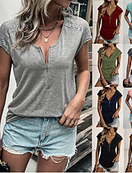 cheap -Women&#039;s  hot product round neck half zipper stitching lace short-sleeved t-shirt
