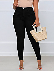 cheap -Women&#039;s Fashion Jeans Side Pockets Full Length Pants Casual Weekend Micro-elastic Plain Comfort High Waist Black S M L XL XXL