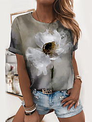 cheap -Women&#039;s Floral Theme Abstract Painting T shirt Floral Print Round Neck Basic Tops Gray / 3D Print
