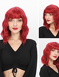 cheap -Women&#039;s Wavy Wig with Air Bangs Short Wavy Red Hair Wig Curly Wavy Shoulder Long Wig Synthetic Cosplay Wig Girls Color Costume Wigs for Everyday Use 14 Inch