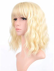 cheap -Blonde Pastel Wavy Wig With Air Bangs Women Short Wavy Light Blonde Wigs Synthetic Wig for Cosplay Party Bob Style Pastel Bob Synthetic Cosplay Wig for Girl(12 Blonde)