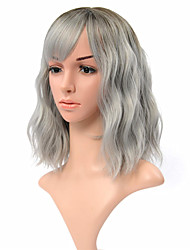 cheap -Ombre Color Natural Wavy Wig With Air Bangs Black to Gray Colorful Short Bob Wigs for Women&#039;s Shoulder Length Wigs Curly Wavy Cosplay Wig Bob Wig for Girls(12Black-Gray)