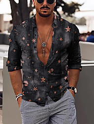 cheap -Men&#039;s Shirt 3D Print Star Sun Stand Collar Casual Daily 3D Print Button-Down Long Sleeve Tops Casual Fashion Comfortable Black / Sports