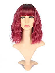cheap -Ombre Color Natural Wavy Bob Wig With Air Bangs Short Bob Wigs Women&#039;s Shoulder Length Wigs Black to Pink Purple Curly Wavy Synthetic Cosplay for Girl Colorful Wigs(12Black to WineRed)