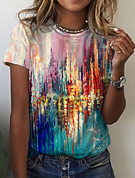 cheap -Women&#039;s Abstract Painting T shirt Tie Dye Print Round Neck Basic Tops Blue / 3D Print