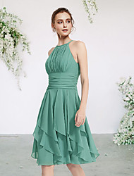 cheap -A-Line Bridesmaid Dress Jewel Neck Sleeveless Elegant Short / Mini Chiffon with Pleats / Cascading Ruffles 2022