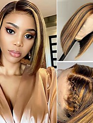 cheap -Highlight 13x4 Lace Front Human Hair Bob Wigs With Baby Hair for Women Pre Plucked Ombre Honey Blonde Brazilian Virgin Hair Wig Bleached Knots 150%/180% Density 8-28 Inch