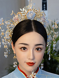 cheap -Headdress Bride Chinese Style Hair Accessories Atmospheric Phoenix Crown Step By Step Blue Glass Tassels High-end Original Handmade