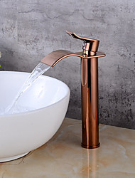 cheap -Brass Bath Sink Faucet with Drain,Waterfall Rose Gold Tall Centerset Single Handle One Hole Bath Taps with Hot and Cold Water