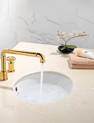 cheap -Golden/Black Bathroom Faucet 3 Hole Counter Mount 2 Handle Widespread Bathroom Basin Sink Faucet 360 Rotation Spout