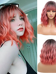 cheap -Pink Wigs Pink Wig with Air Bangs Short Soft Wavy Wig Shoulder Length Colorful Wig for Women Synthetic Cosplay Bob Wig for Everyday Party
