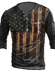 cheap -Men&#039;s Henley Shirt Tee T shirt Tee 3D Print Graphic American Flag Plus Size Henley Street Casual Button-Down Print Long Sleeve Tops Cotton Basic Casual Classic Big and Tall Khaki